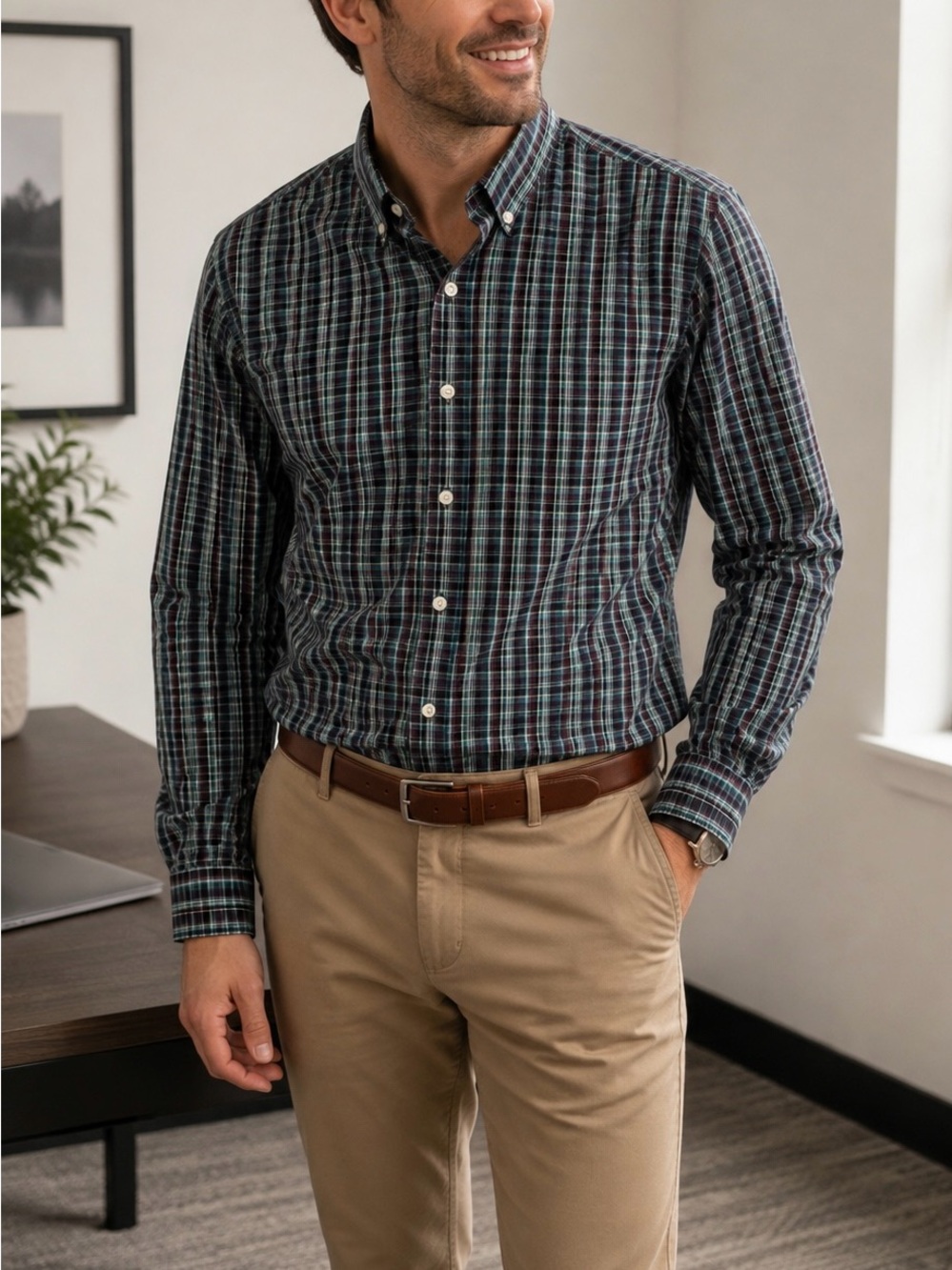 Van Heusen Men's XXL Plaid Button Down Shirt Long Sleeve